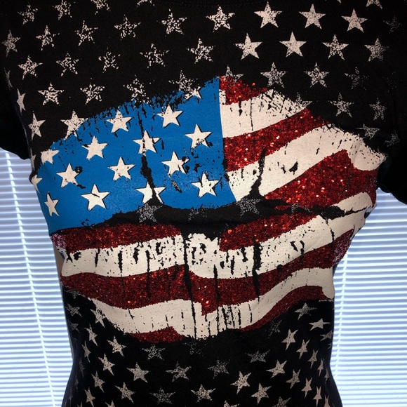 American Flag Glitter Lips T-shirt, Sz M - Picture 5 of 12